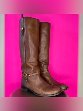 Coach Mulan Cognac Leather Harness Detail Knee-High Riding Boot US 7B